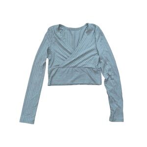 SHEIN Sage Green Ribbed Wrap Blouse